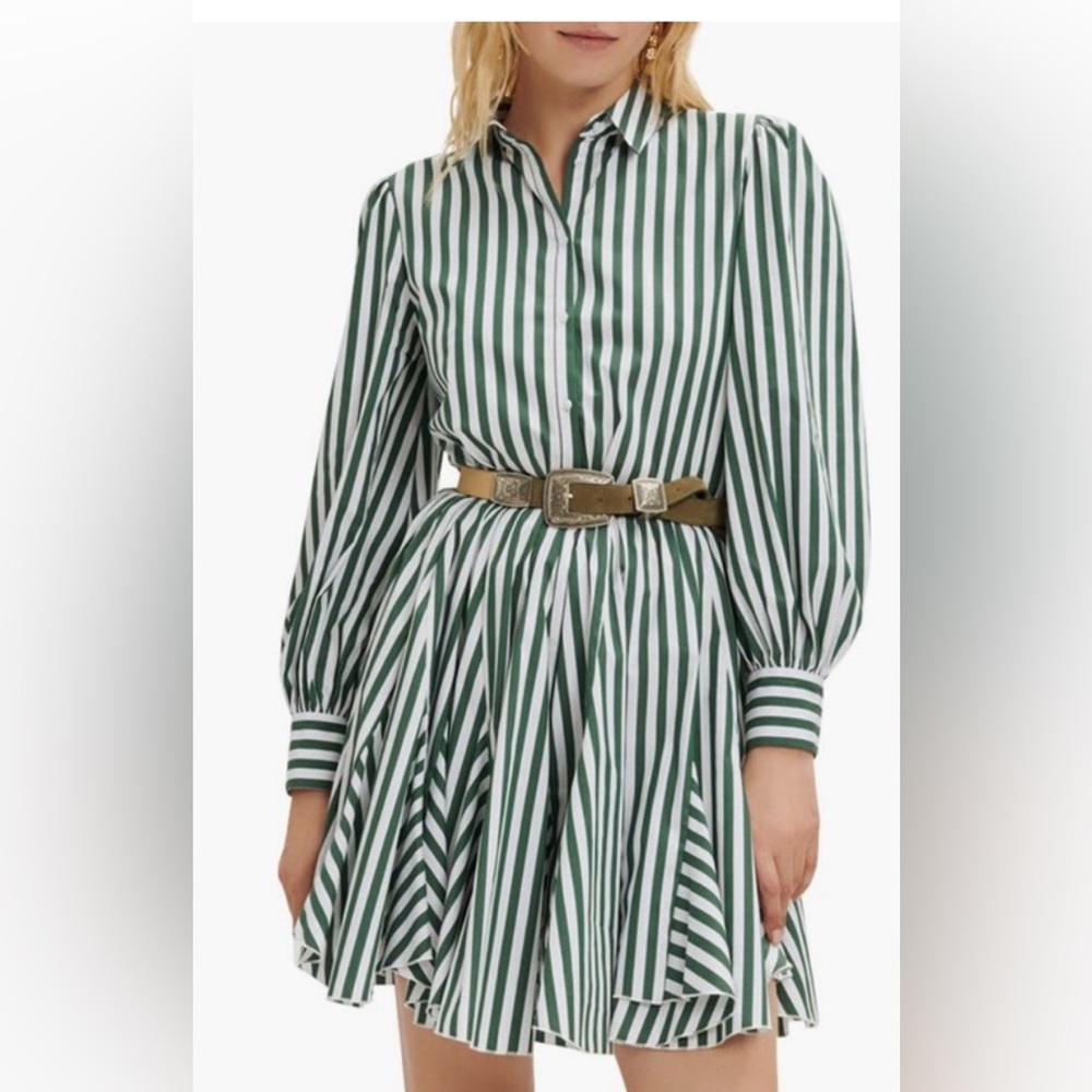Maje Paris women striped Dress Greenwhite flared skirt formal coquette 32”waistM - Picture 2 of 16